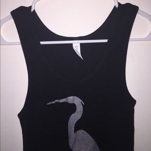 Bella Rene Tops - Black Tank Top with Iridescent Silver Crane Bella Rene Tops - Black Tank Top with Iridescent Silver Crane